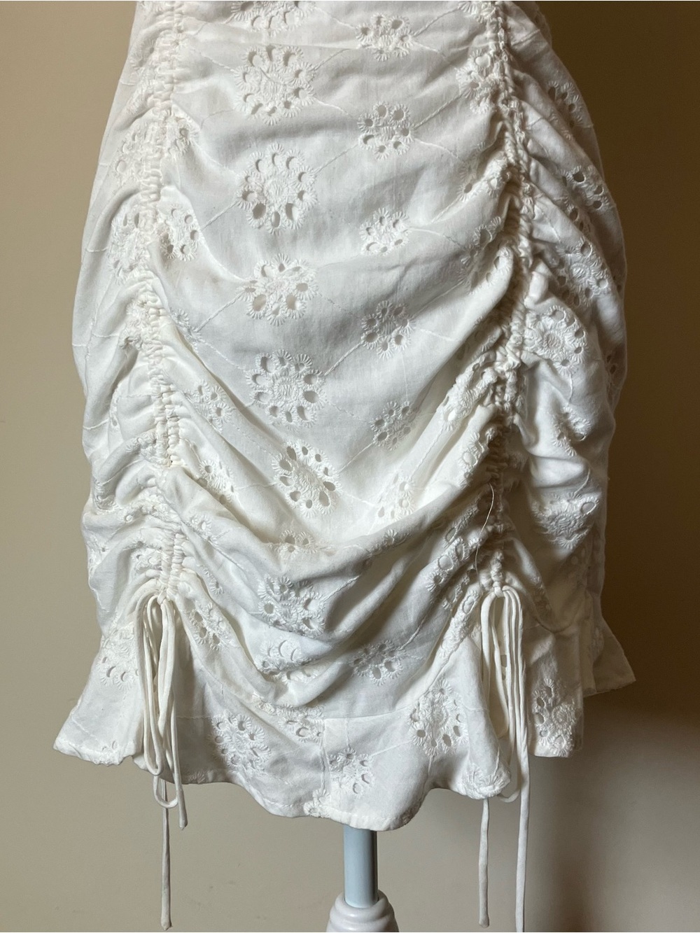 Saints + Secrets White Eyelet Ruched Corset Mini Cottagecore Boho Dress Small - Picture 7 of 10